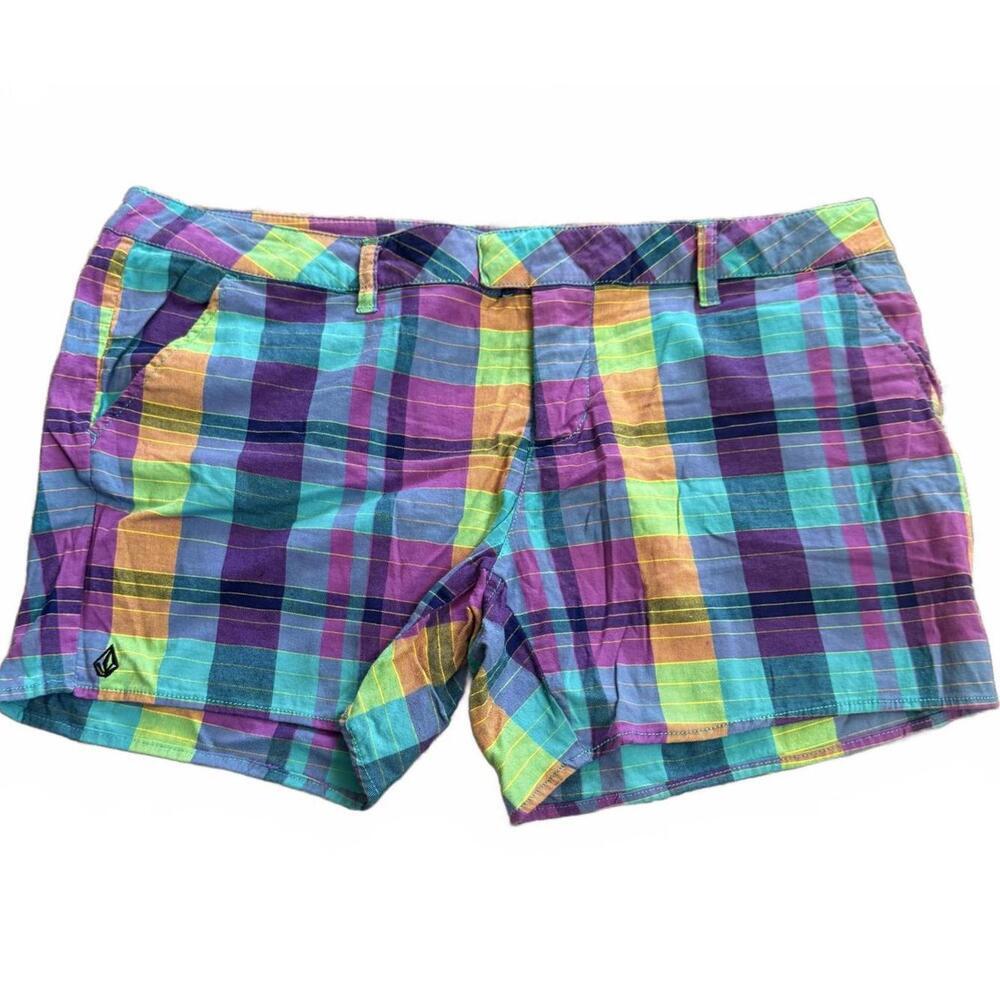 Volcom Plaid Chino Shorts woman's Size 13 Colorful Skate Surf Y2K Style